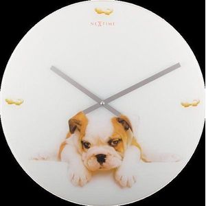 NeXtime Puppy - Klok - Rond - Glas - Ø43 cm - Wit/Bruin