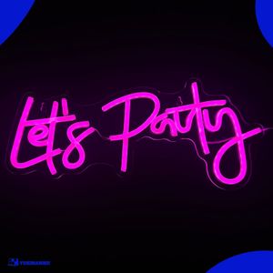 Neon Lamp - Let's Party Roze - Incl. Ophanghaakjes - Neon Sign - Neon Verlichting - 18 x 40 cm