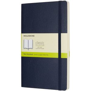 Moleskine Notebook Large plain Soft Cover - Safier blauw / 13 x 21 cm / Papier, 70 gsm, zuurvrij, ivoorkleurig