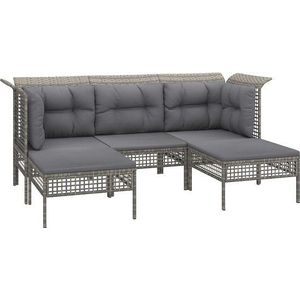 VidaXL 5-delige Loungeset met Kussens - Poly Rattan Grijs