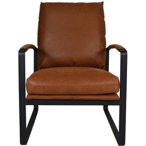 Hsm Collection Eetkamerstoel Miami - Cognac En Zwart - Leer