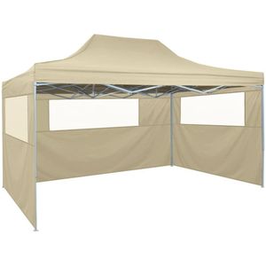 vidaXL - Partytent - met - 3 - zijwanden - inklapbaar - 3x4 - m - staal - crème