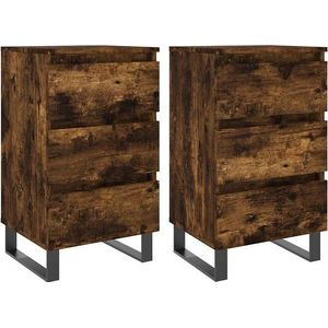 vidaXL - Nachtkastjes - 2 - st - 40x35x69 - cm - bewerkt - hout - gerookt - eikenkleurig