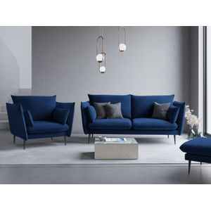 Micadoni  Fluwelen fauteuil "Agate"  1 zits - Koningsblauw / Zwart