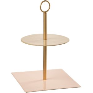 J-Line 2 Lagen bord - rond + vierkant - metaal - lichtroze & beige - woonaccessoires