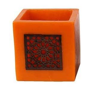 Marokkaanse Waxinelichthouder Oranje Ø 12 x 12cm-Vierkant patroon