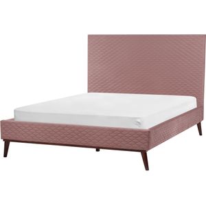 Beliani BAYONNE - Tweepersoonsbed - Roze - 140 x 200 cm - Fluweel