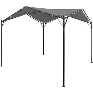 <p>Ontspan en geniet onder onze moderne, maar toch praktische tuinpaviljoen van je tuin of terras! Deze tent is zeel veelzijdig in gebruik, hij is geschikt voor familiebijeenkomsten, barbecues, middagpicknicks, kampeertripjes, verjaardagsfeestjes, enz.</p>
<p>Het uv-bestendinge oxford dak met een PA-coating en het gepoedercoat stalen frame maken de zonneluifel duurzaam en perfect voor gebruik buiten.</p>
<p>Dankzij de inbegrepen knevels is het makkelijk om het tentdak aan het frame van je tuinpaviljoen te bevestigen.</p>
<p>LET OP: dit product mag NOOIT worden gebruikt in slechte weersomstandigheden, zoals sterke wind, zware regen, sneeuw of storm.</p>
<ul>
  <li>Kleur: antraciet</li>
  <li>Materiaal: gepoedercoat stalen frame en 600D oxford stoffen dak</li>
  <li>Afmetingen: 4 x 4 x 2,6 m (L x B x H)</li>
  <li>Uv- en waterbestendig</li>
  <li>Materiaal: Polyester: 100%</li>
</ul>