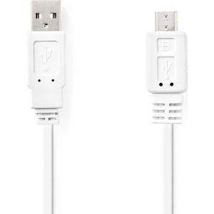 Platte USB 2.0-Kabel | A Male - Micro-B Male | 1,0 m | Wit Nedis