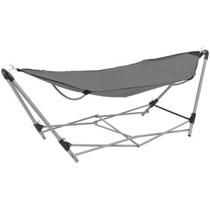 <p>Geniet overal van de zon en de wind met onze opvouwbare hangmat. Of je nu in de tuin, op het strand of op de camping bent, deze hangmat is perfect om te ontspannen. Het frame van de hangmat is gemaakt van gepoedercoat staal, wat zorgt voor stevigheid en duurzaamheid. De grote hangmat zelf is gemaakt van slijtvast 600D oxford materiaal.</p>
<p>Deze hangmat is eenvoudig op te zetten en in te klappen, waardoor je binnen enkele seconden kunt genieten van het ultieme relaxgevoel. En wanneer je klaar bent, kun je de lichtgewicht hangmat gemakkelijk opbergen in de meegeleverde draagtas.</p>
<p>Schommel zachtjes heen en weer en creëer de perfecte ontspanningsplek, waar je maar wilt. Of het nu op het strand, de camping of in je eigen tuin is, deze hangmat biedt comfort en gemak.</p>
<p>De levering bevat 1 hangmat en 1 inklapbare standaard. De hangmat is grijs van kleur en heeft de volgende specificaties:</p>
<ul>
  <li>Materiaal: gepoedercoat staal en 600D oxford stof</li>
  <li>Totale afmetingen: 241 x 76 x 70 cm (L x B x H)</li>
  <li>Inklapbaar voor compacte opslag en gemakkelijk transport</li>
</ul>
<p>Met deze opvouwbare hangmat ben je altijd klaar voor ontspanning, waar je ook bent.</p>