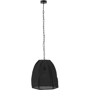 J-Line plafondlamp Peer - linnen/ijzer - zwart - small