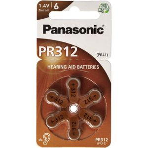 Panasonic PR312-batterijen voor hoortoestellen PR-312 / 6LB, cellen voor hoorapparaten 312 Zinc Air