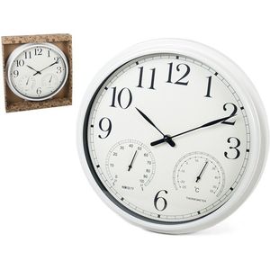 Gerimport Wandklok 33 x 4,5 Cm Wit met vochtigheid en thermometer