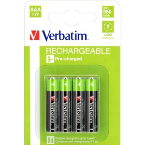 Verbatim oplaadbare batterij NiMH, micro, AAA, HR03, 1,2 V/1000 mAh, vooraf opgeladen, blisterverpak