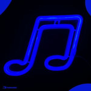 Neon Lamp - Muzieknoot Blauw - Incl. 3 Batterijen - 20 x 19 cm