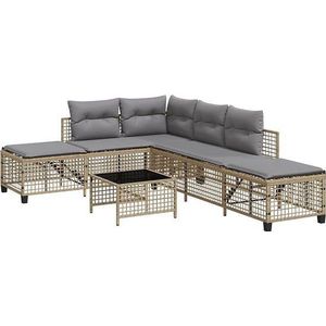 vidaXL - 3-delige - Loungeset - met - kussens - poly - rattan - gemengd - beige