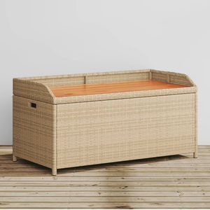 Opbergbankje 100x50x52 cm poly rattan acaciahout gemengd beige