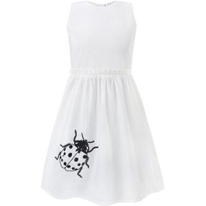 Infantium Victoria - Jurk - Wit - Biologisch Katoen - Meisjesjurk met Geborduurd Lieveheersbeestje