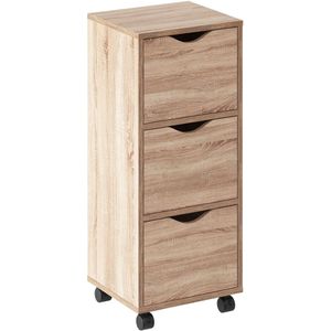 5Five Kast met 3 lades op wielen - 33x30x81cm - Natuurlijk houteffect - Bruin