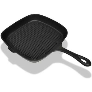 vidaXL Grillpan gietijzer 24x23 cm - Hoogwaardige anti-aanbak grillpan voor gezond koken en BBQ
