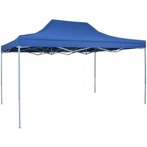 <p>Deze inklapbare tent is ideaal voor verschillende buitenactiviteiten, zoals optredens, bruiloften, feesten, BBQ's, festivals en meer. Je kunt hem ook gebruiken als groot zonnescherm voor je familie en vrienden in de achtertuin.</p>
<p>Deze pop-up partytent is gemaakt van zwaar, gepoedercoat staal, waardoor hij extreem duurzaam is. De dakbedekking is gemaakt van Oxford-stof met een PVC-coating en is 100% waterdicht en uv-bestendig.</p>
<p>De partytent is inklapbaar, waardoor hij gemakkelijk op te bergen en te vervoeren is. Montage is erg makkelijk en installatie accessoires zoals bevestigingstouwen en grondpinnen zijn inbegrepen.</p>
<p>LET OP: dit product mag NOOIT worden gebruikt in slechte weersomstandigheden, zoals sterke wind, zware regen, sneeuw of storm.</p>
<ul>
  <li>Kleur: blauw</li>
  <li>Materiaal dak: 600D Oxford stof met PVC-coating</li>
  <li>Materiaal frame: gepoedercoat staal</li>
  <li>Afmetingen: 431 x 291 x 315 cm (L x B x H)</li>
  <li>100% waterbestendig</li>
  <li>Uv-bestendig</li>
  <li>Inclusief 4 touwen en 8 grondpinnen</li>
  <li>Eenvoudig te monteren</li>
</ul>