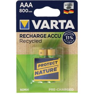 Varta Recycled Gebruiksklare Micro AAA LR03 batterij NiMH 800mAh 1,2 Volt 2 stuks