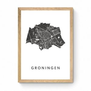 Kunst In Kaart Groningen Stadskaart - Ingelijst - Eiken