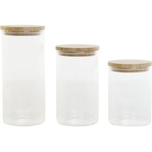 Set van 3 Potjes Home ESPRIT Transparant Siliconen Bamboe Borosilicaatglas 10 x 10 x 22,3 cm