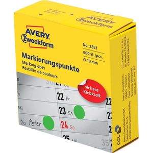 Avery marking dots, diameter 10 mm, rol met 800 stuks, groen