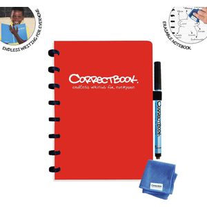 Correctbook A5 Original: uitwisbaar / herbruikbaar notitieboek, gelijnd, Horizon Red (rood)