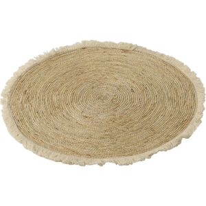 J-Line Kwastjesband mat - vloerkleed - bamboe - beige/wit - woonaccessoires
