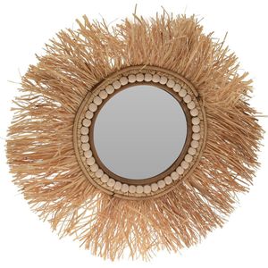 Spiegel - Raffia Met Kralen - 40cm - Rotan Randen