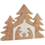 J-Line kerstdecoratie kerststal Puzzle - hout - wit/naturel