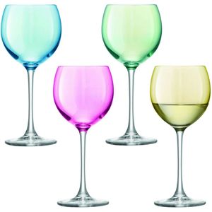 L.S.A. - Polka Wijnglas 400 ml Pastel Set van 4 Stuks Assorti - Multicolor / Glas