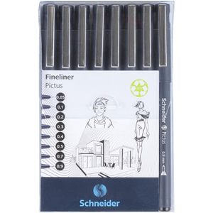 Schneider fineliner Pictus, etui van 8 stuks, zwart