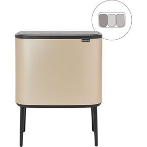 Brabantia Bo Touch Bin Prullenbak - 3 x 11 liter - Afvalscheiding - Metallic Gold