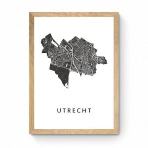 Kunst In Kaart Utrecht Stadskaart - Ingelijst - Eiken