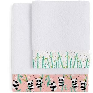 Happy Friday Towel Panda garden pink Pack of 2 Pink