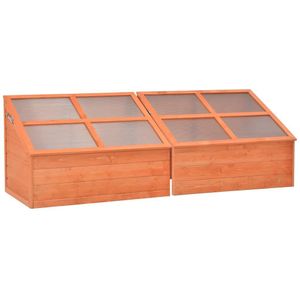 <p>Deze houten broeikas is gemaakt van duurzaam polycarbonaat en stevig hout. Met zijn lang en breed formaat biedt deze kas voldoende ruimte voor al je planten, groenten, kruiden en bloemen. Dankzij de scharnierdeksel is het gemakkelijk om planten water te geven of uit de kas te halen. Deze kweekkas is speciaal ontworpen om je kruiden en planten te beschermen en voegt een mooie touch toe aan je tuin.</p>
<p>Deze broeikas is ideaal om je kruiden te beschermen tegen koud weer en bevriezing in de lente. Hij is eenvoudig te monteren en heeft een waterbestendige open bodem. Let op, het dak van de tuinkas is niet bestand tegen hevige sneeuwval. Daarom is het belangrijk om hier rekening mee te houden.</p>
<p>Belangrijk om te weten: deze kas is geen gebouw of serre voor vrijetijdsdoeleinden. Het is een tijdelijke agriculturele installatie die speciaal bedoeld is voor hobbytuinieren. Hiermee kun je op een gemakkelijke en duurzame manier genieten van het kweken van je eigen planten en kruiden.</p>
<ul>
  <li>Materiaal: hout en PC plaat</li>
  <li>Afmetingen: 180 x 57 x 62 cm (L x B x H)</li>
  <li>Met 8 PC platen</li>
  <li>Open bodem</li>
  <li>Waterbestendig</li>
</ul>