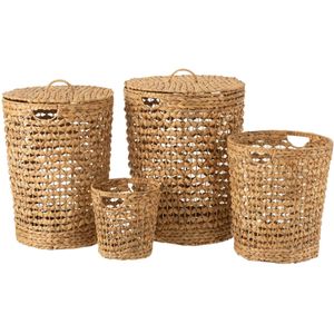 J-Line manden + deksel Waterhyacinth - jute - naturel - 4 stuks