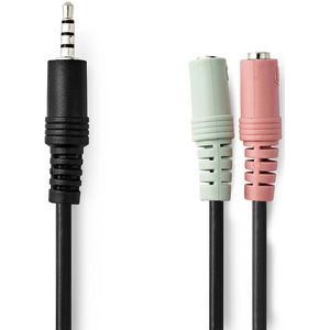 Audiokabel Headset | 3,5 mm Male - 2x 3,5 mm Female | 0,2 m | Zwart Nedis