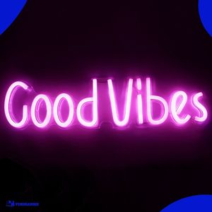 Neon Lamp - GoodVibes Roze - Incl. Ophanghaakjes - Neon Sign - 13 x 50 cm