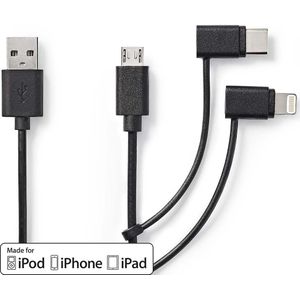 3-in-1 Sync and Charge-Kabel | USB-A Male - Micro B Male / Type-C Male / Apple Lightning 8-Pins Male