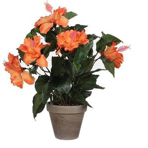 Mica Decorations Kunstplant Hibiscus - H40 cm - Keramiek - Oranje