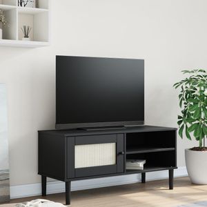 Tv-meubel SENJA 106x40x49 cm rattan massief grenenhout zwart