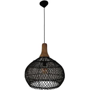 HSM Collection HSM Collection-Hanglamp-43x43x46-Zwart/Naturel-Rotan/Teak