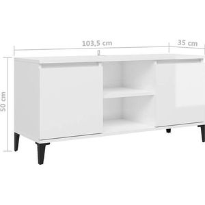 vidaXL - Tv-meubel - met - metalen - poten - 103,5x35x50 - cm - hoogglans - wit