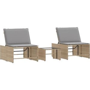 vidaXL - Ligstoelen - 2 - st - met - tafel - poly - rattan - beige