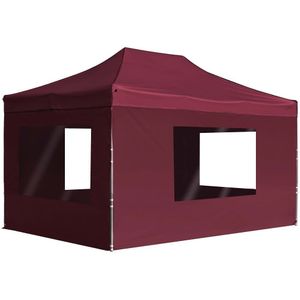 Partytent inklapbaar met wanden 4,5x3 m aluminium wijnrood