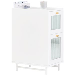 SoBuy Nachtkastje – Met 2 Glazen Laden & Opbergvak – 30 x 45 x 65 cm – Wit